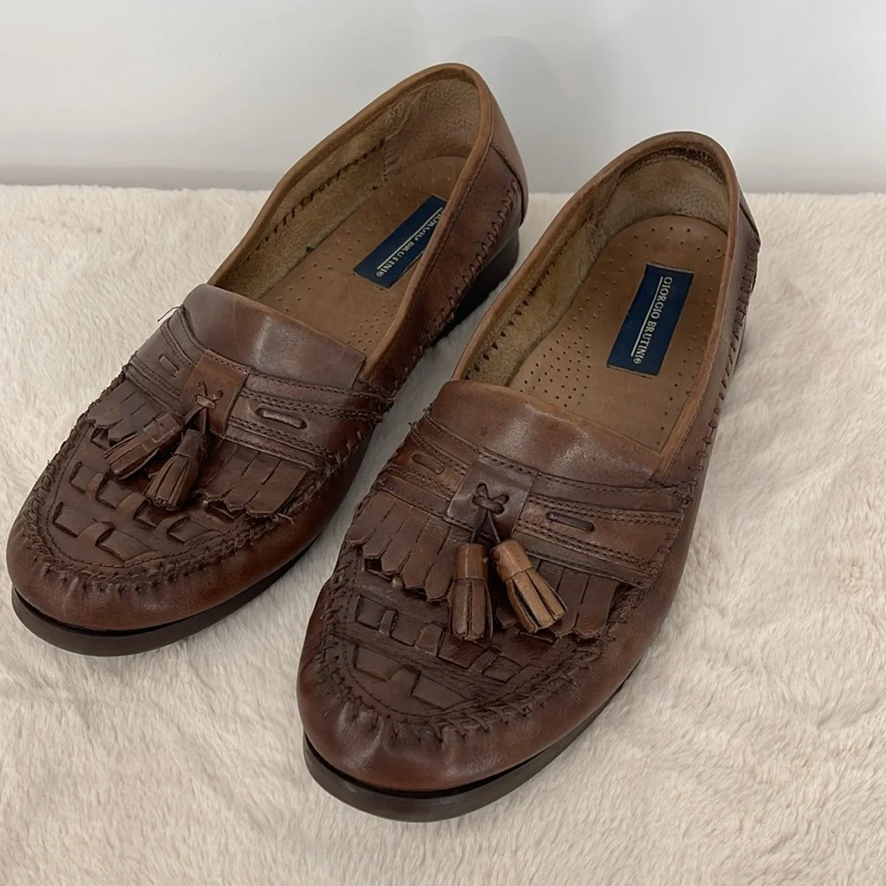 GIORGIO BRUTINI MENS SIZE 12M Brown Leather Tassel Loafers